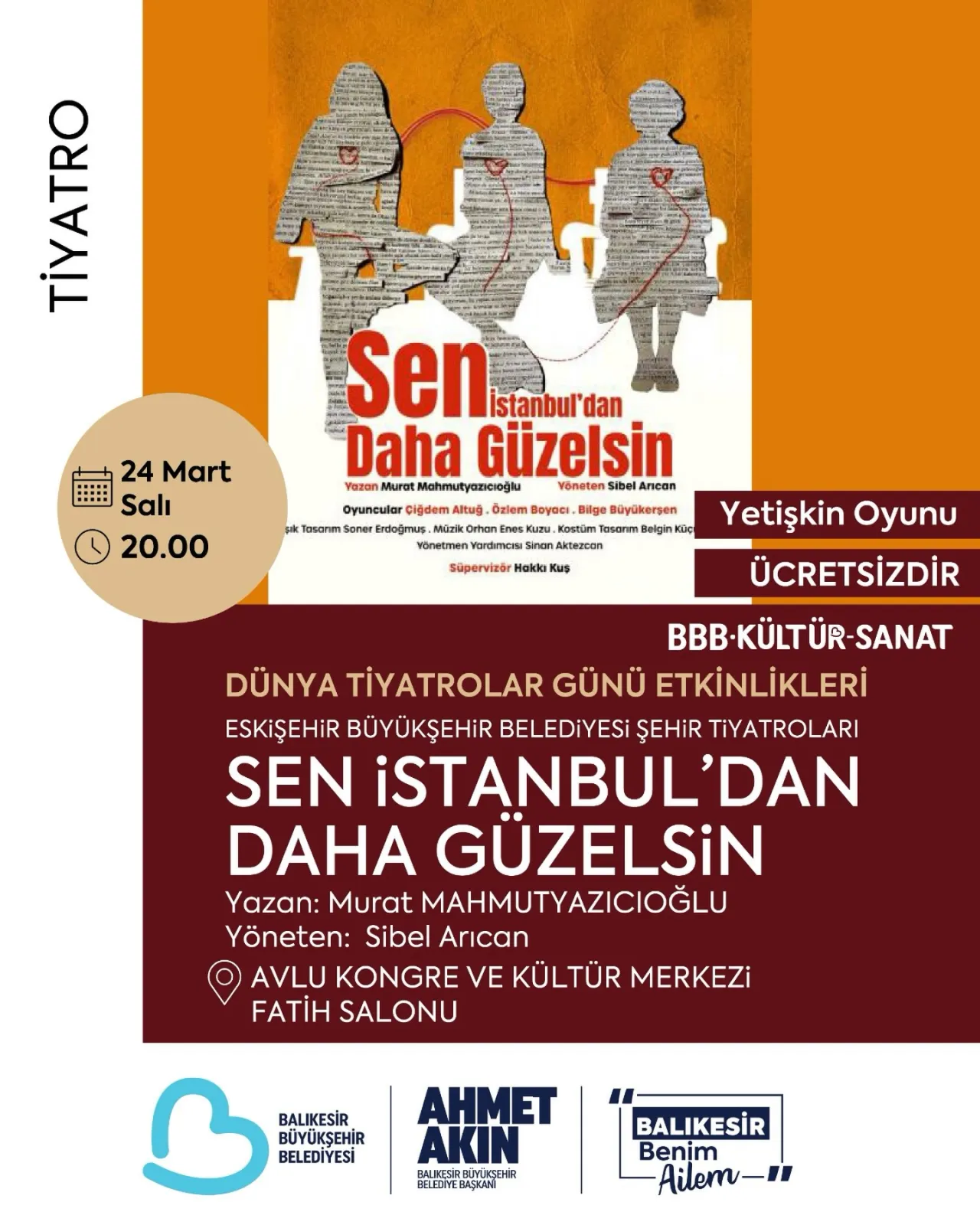 Sen İstanbul'dan Daha Güzelsin Tiyatrosu Balıkesir'de Sanatseverlerle Buluşuyor