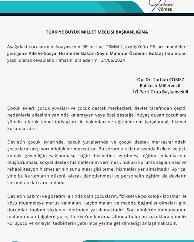 Mersin Yuvalarındaki Çocuklarla İlgili Çarpıcı Sorular: Turhan Çömez’den Bakan Özdemir’e Yanıt Çağrısı