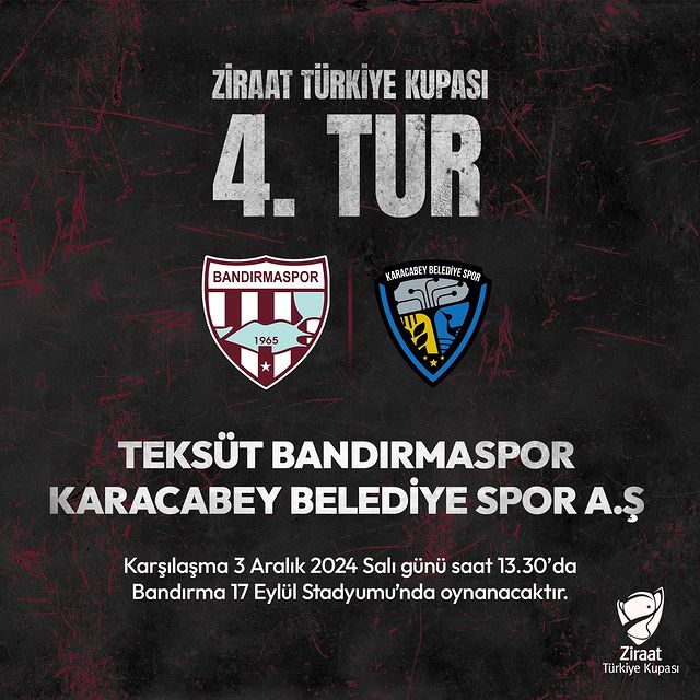 Ziraat Türkiye Kupası’nda Bandırmaspor, Karacabey Belediye Spor A.Ş. ile Karşılaşacak