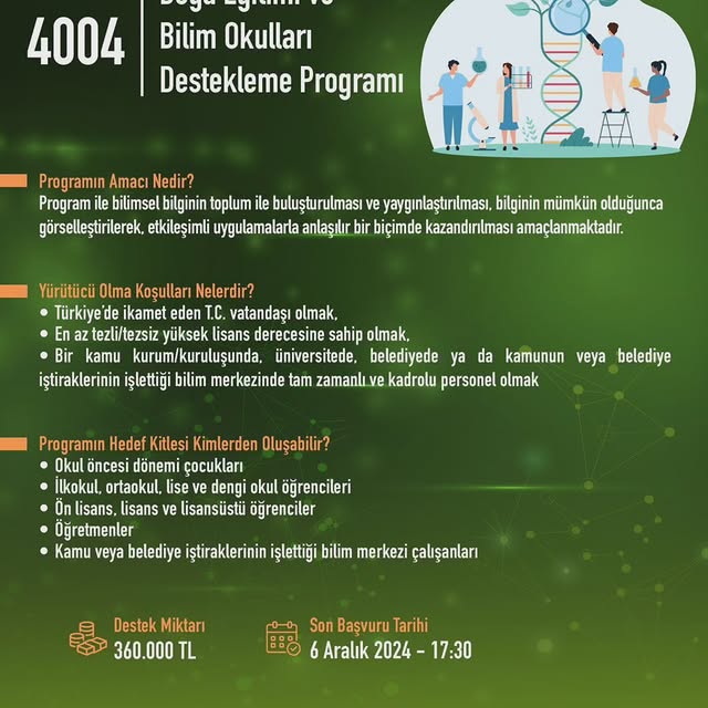 TÜBİTAK 4004 Doğa Eğitimi ve Bilim Okulları Destekleme Programı Başvuruları Başladı