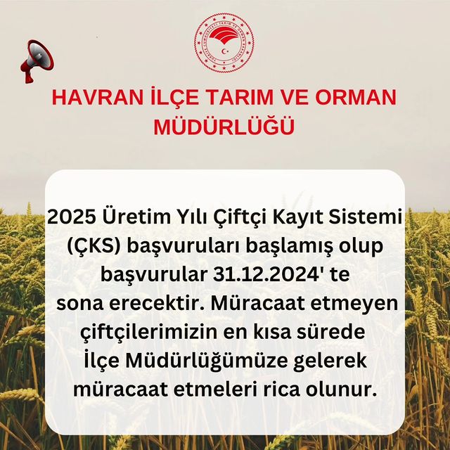 2025 yılı üretim dönemi için Çiftçi Kayıt Sistemi (ÇKS) başvuruları alınmaya başladı