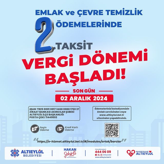 Altıeylül Belediyesi, 2024 Yılı Vergi Ödeme Süresini Uzattı