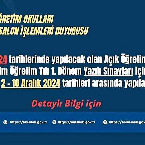 AÖK 2024-2025 Eğitim Öğretim Yılı Yazılı Sınavları Hakkında Bilgilendirme