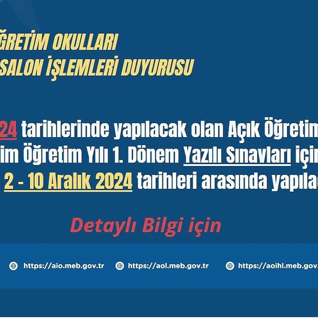 Açık Öğretim Kurumları 2024-2025 Eğitim Öğretim Yılı 1 Dönem Kayıt Yenileme ve Sınav Tarihleri Açıklandı