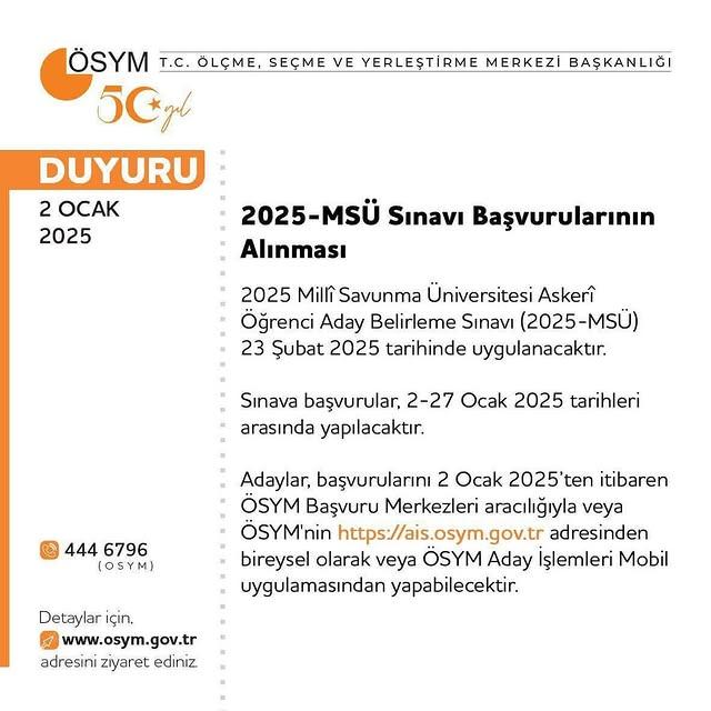 2025 MSÜ Sınavı Başvuruları Başladı