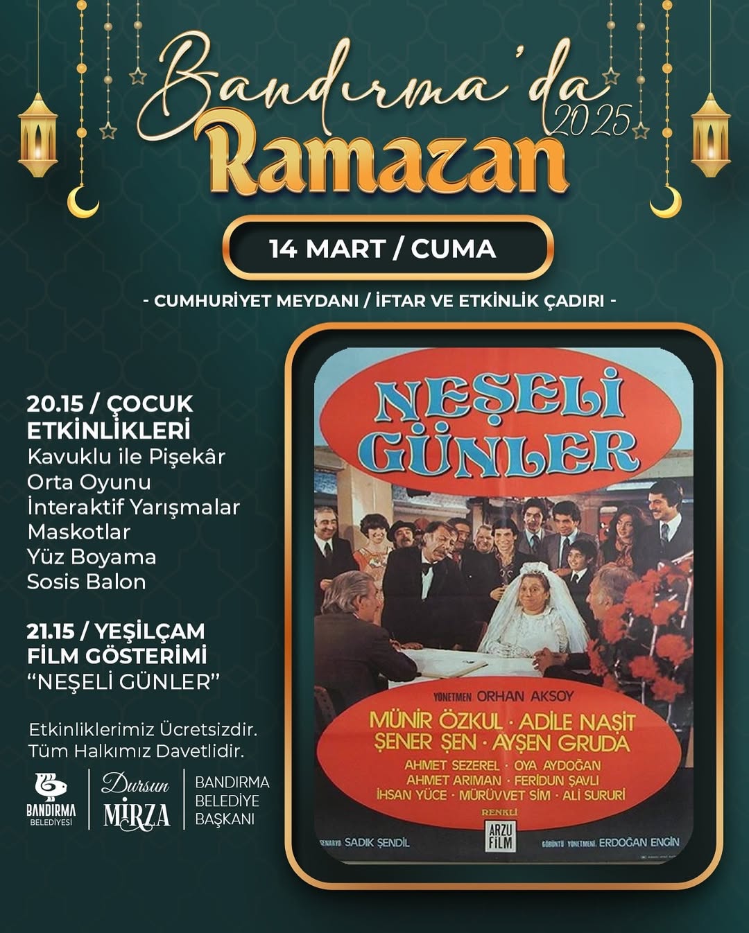 Bandırma’da Cumhuriyet Meydanı’nda Çocuk Etkinlikleri ve Yeşilçam Nostaljisi