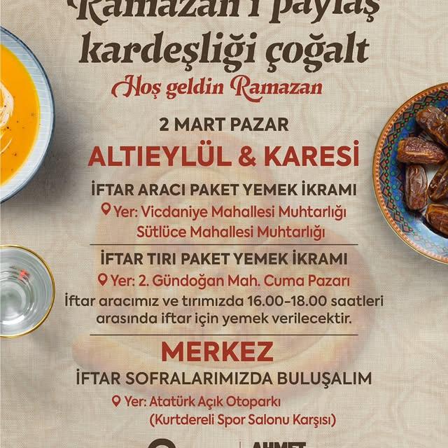 Balıkesir Büyükşehir Belediyesi’nden Ramazan Boyunca İftar Paketleri