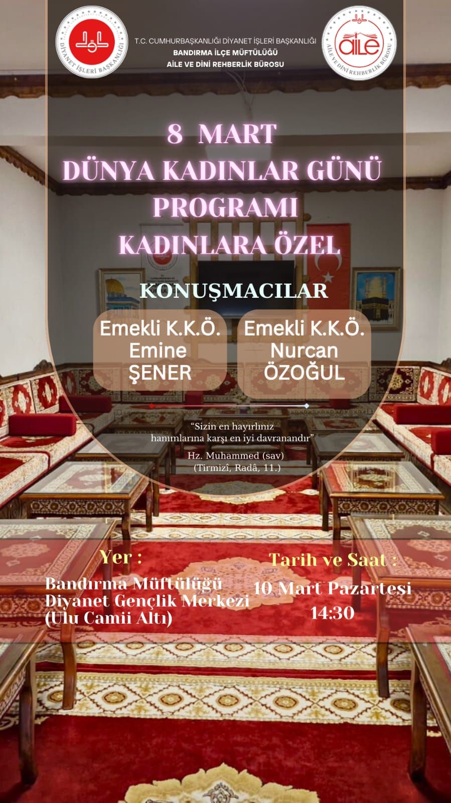 Bandırma Müftülüğü’nden 8 Mart Dünya Kadınlar Günü Programı